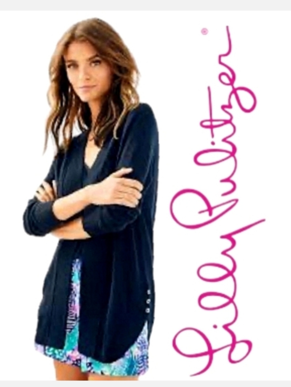 Lilly Pulitzer Micaila Cardigan Black Onyx Metallic Sz Small